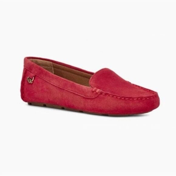 UGG Womens Flores Suede Loafer in Ribbon Red size 8 Leather Driving Flat Shoes - Picture 1 of 9